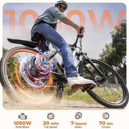 Electric Bike, 1000W/750W Motor, 20MPH, 70-55 Miles, 26" Tires, APP