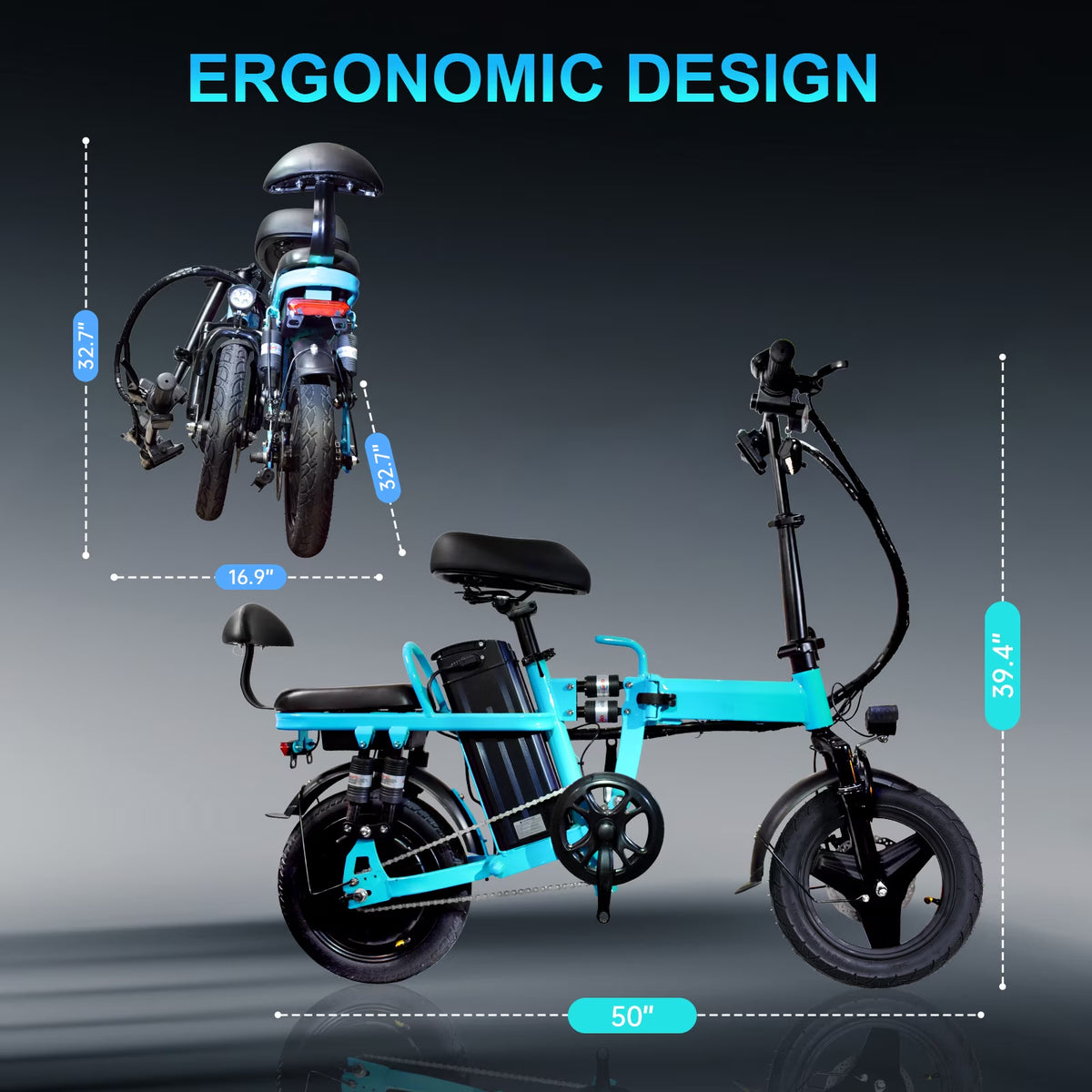 750W Folding Electric Bike,48V 20AH Removable Battery E Bike,20Mph,50 Miles Max Range Electric Bike for Adults,14" Tire Foldable Ebike,Adult Electric Bicycle for Commute