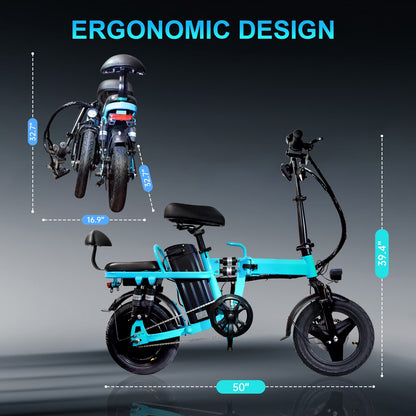 750W Folding Electric Bike,48V 20AH Removable Battery E Bike,20Mph,50 Miles Max Range Electric Bike for Adults,14" Tire Foldable Ebike,Adult Electric Bicycle for Commute