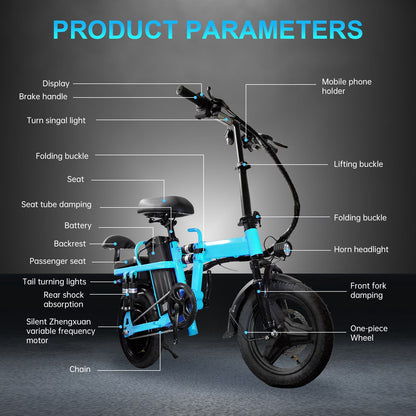 750W Folding Electric Bike,48V 20AH Removable Battery E Bike,20Mph,50 Miles Max Range Electric Bike for Adults,14" Tire Foldable Ebike,Adult Electric Bicycle for Commute